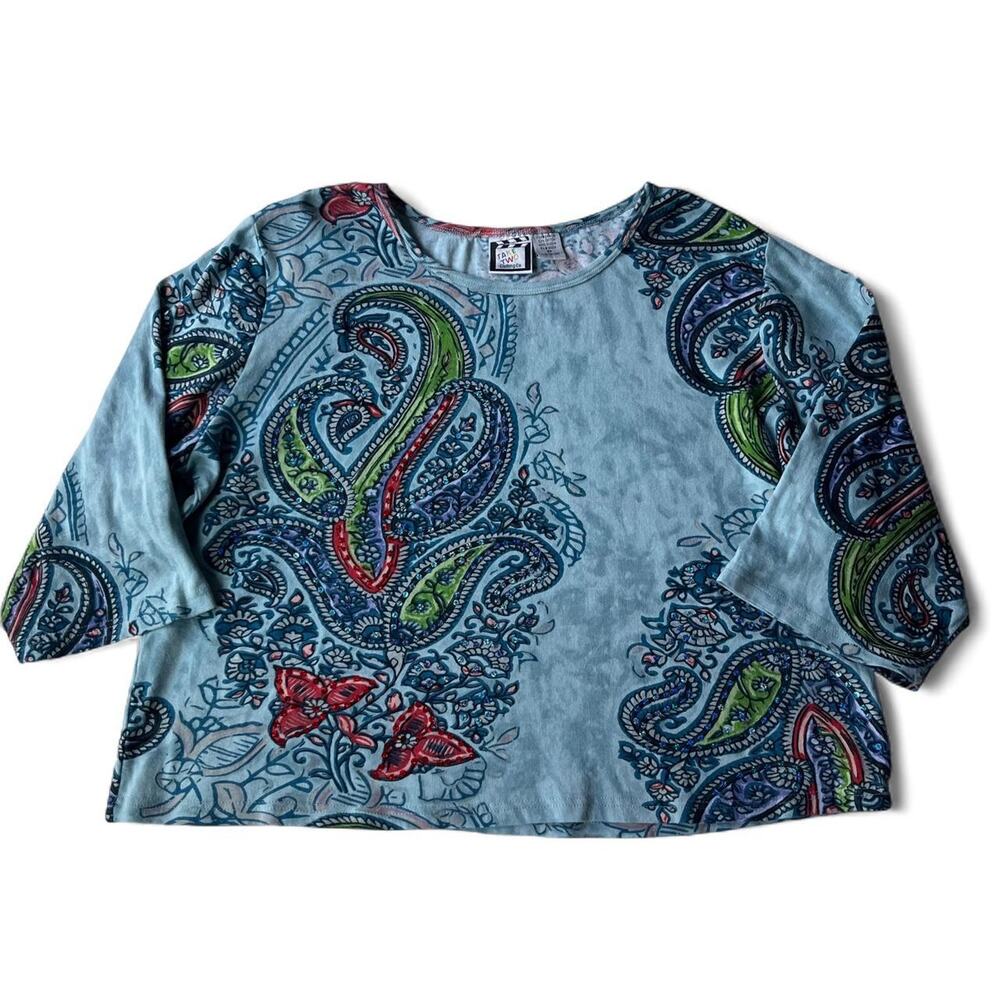 Y2K Rhinestone Paisley Butterfly 3/4 Sleeve Top.